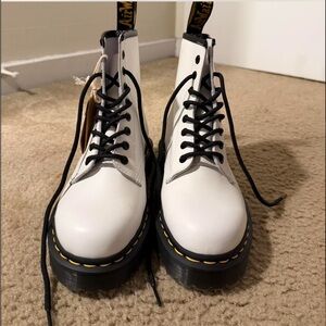 Dr. Martens White Leather Boots with Black Laces